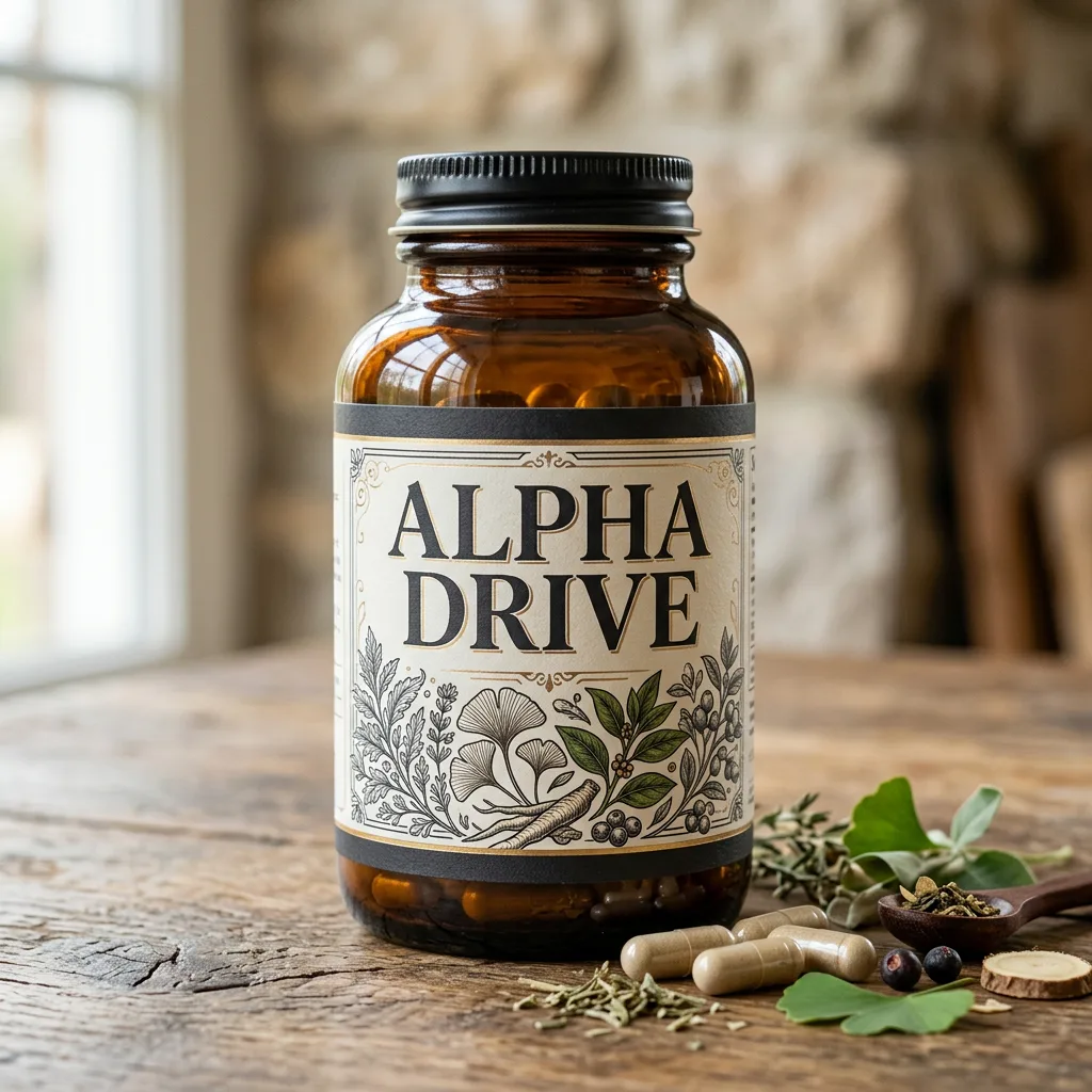 Alpha Drive -ravintolisäpurkki, valkoinen sylinterimäinen purkki tummansinisellä korkilla